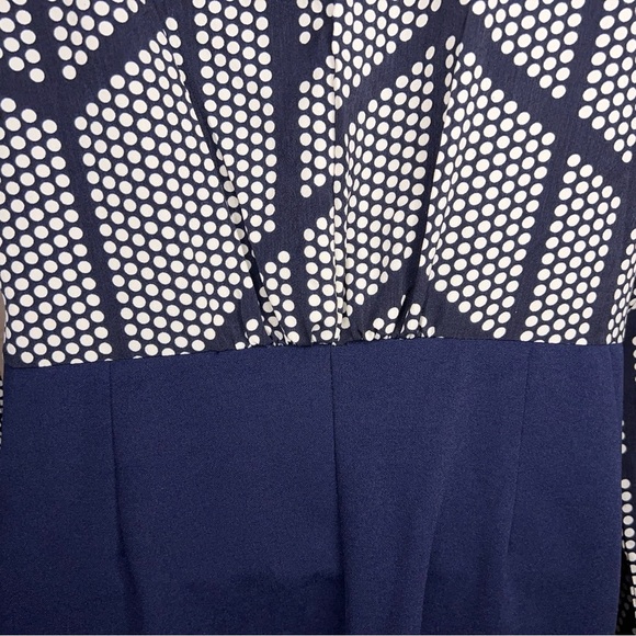 Size 6 Blue White Long Sleeve Dress Dot Print Bow Neckline Accent Zip Closure - Picture 11 of 16